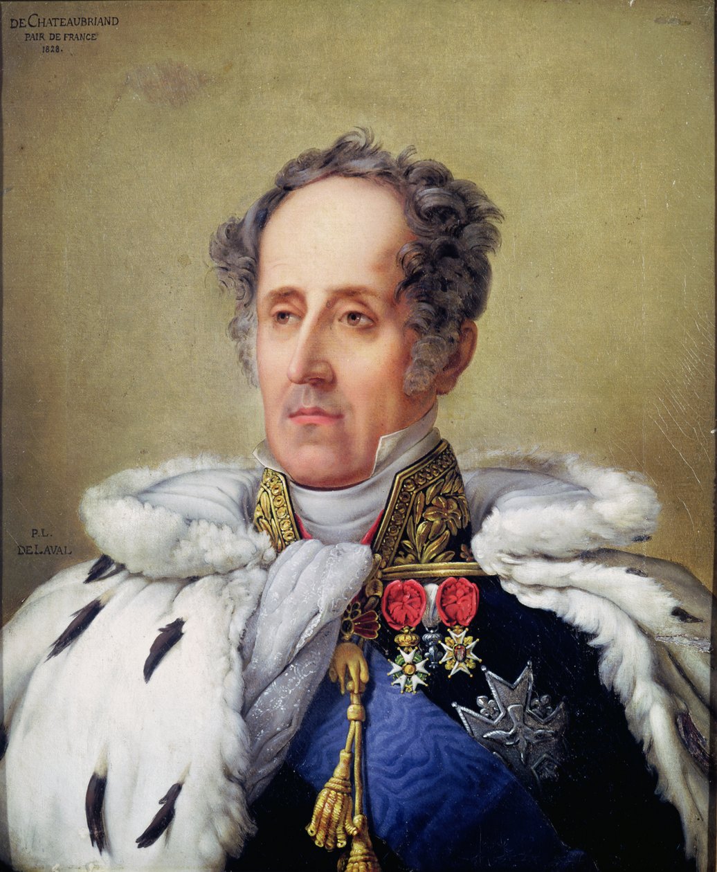 Porträtt av Francois Rene (1768-1848) Vicomte de Chateaubriand, 1828 av Pierre Louis Delaval