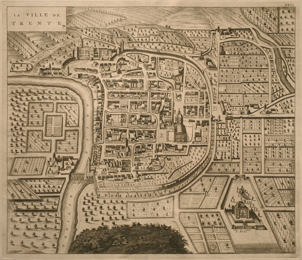 Karta över Trento, från 