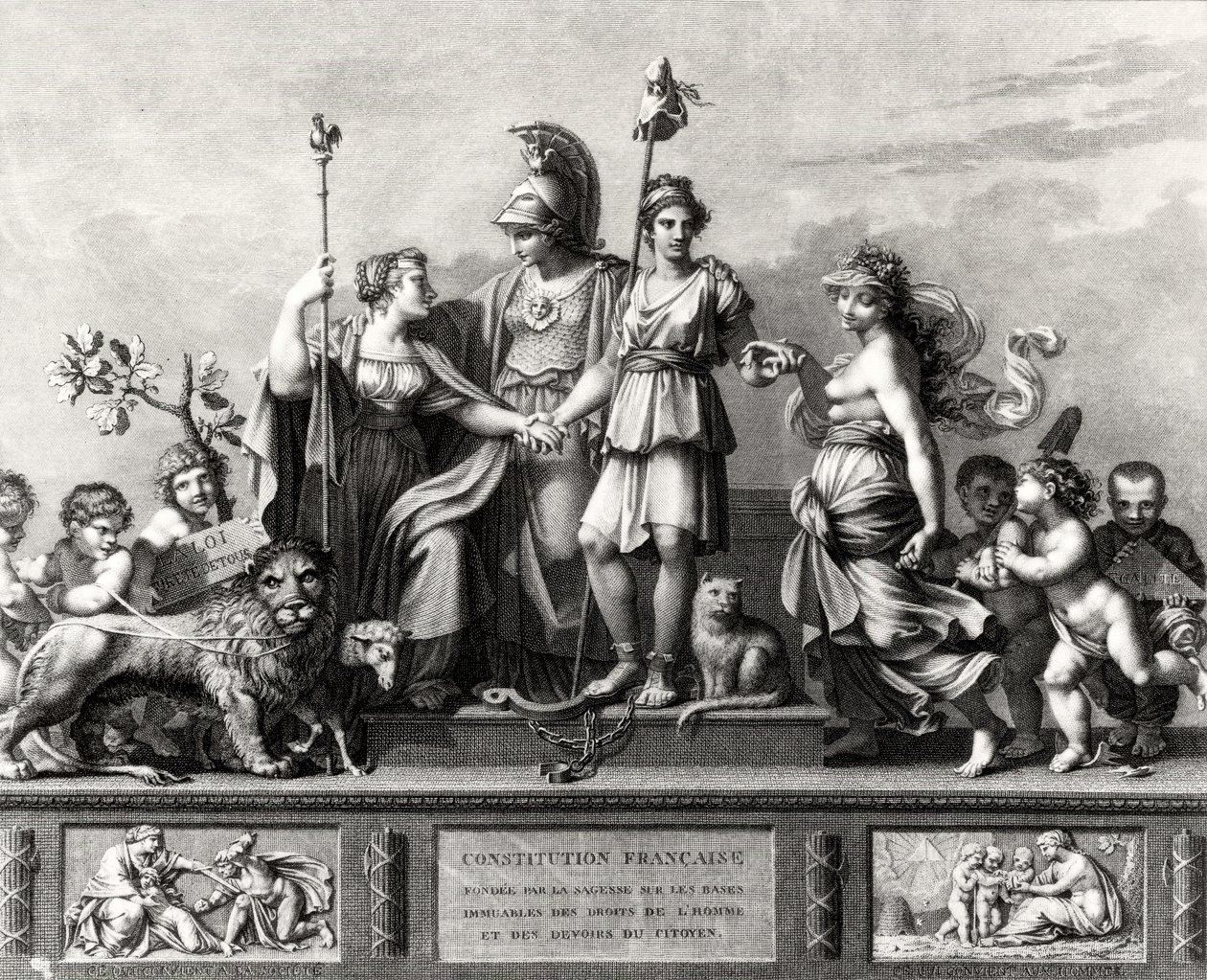 Den franska konstitutionen, graverad av Jacques Louis Copia (1764-99) av Pierre Paul Prudhon