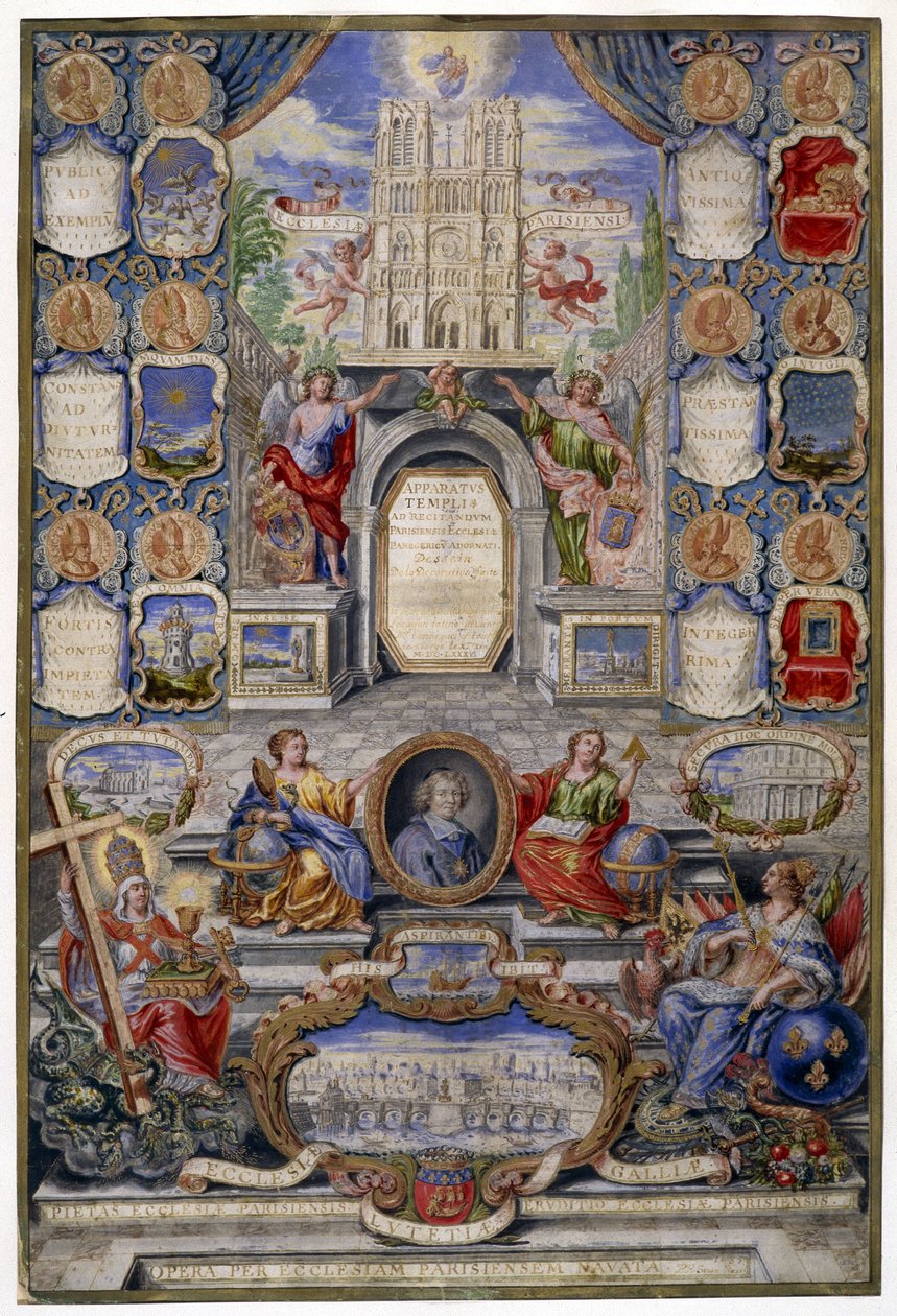 Allegori över Pariskyrkan med anledning av upphävandet av ediktet av Nantes, 1685 (gouache på veläng) av Pierre Paul Sevin