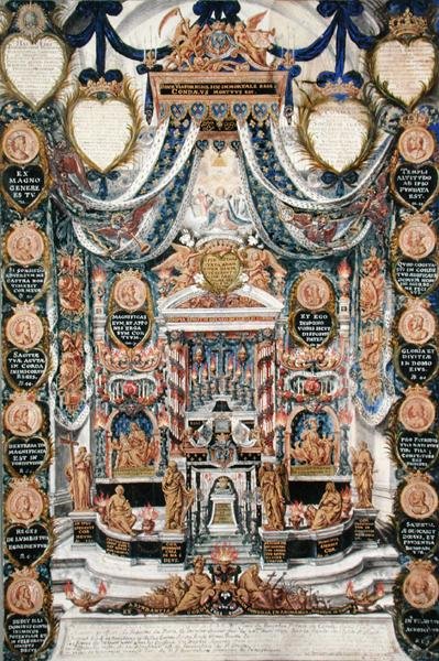 Dekoration för begravningen av hjärtat av Louis II de Bourbon (1621-86) Prince of Conde, i kyrkan Saint-Louis-en-LIle, 1687 av Pierre Paul Sevin