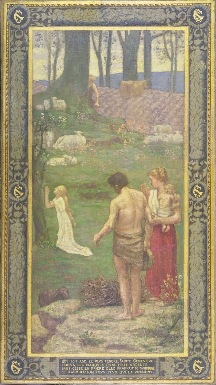 St. Genevieve som ett barn vid bönen, 1879 av Pierre Puvis de Chavannes