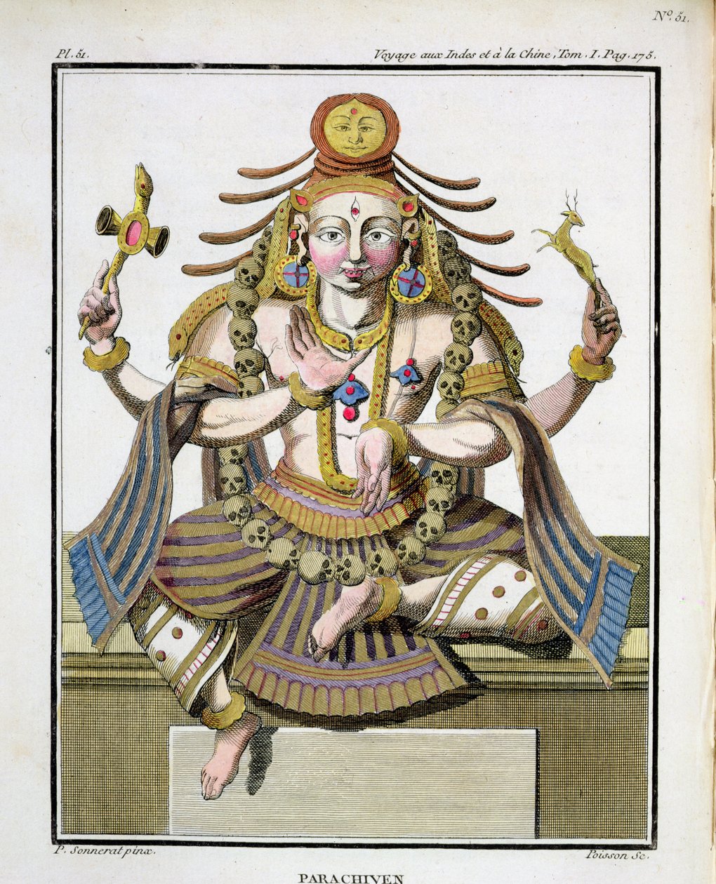 En aspekt av Shiva, från "Voyage aux Indes et a la Chine" av Pierre Sonnerat, graverad av Poisson, publicerad 1782. av Pierre Sonnerat