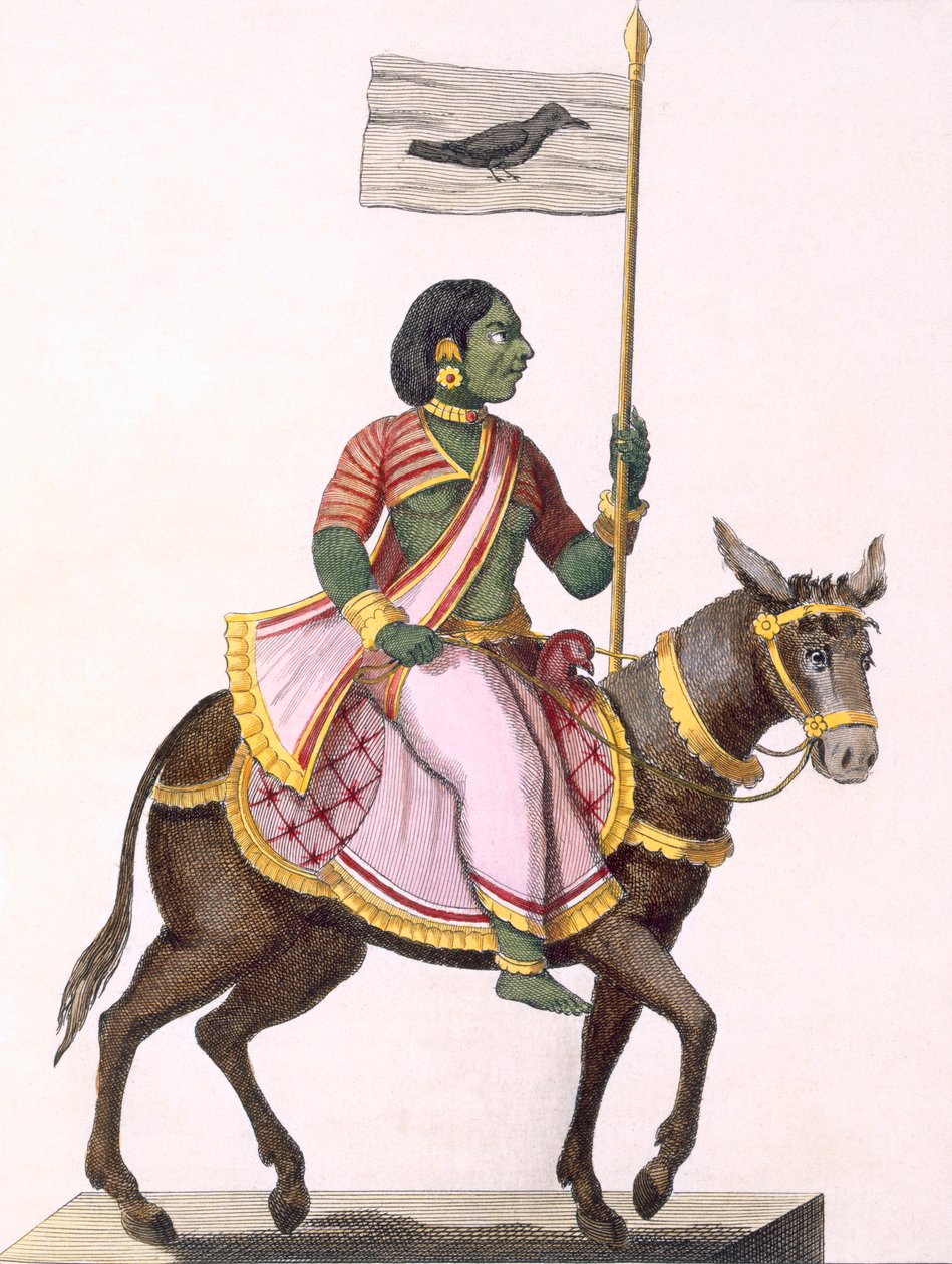 Moudevi, missnöjets och olyckans gudinna, från "Voyage aux Indes et a la Chine", graverad av Poisson, 1782 (färggravyr) av Pierre Sonnerat