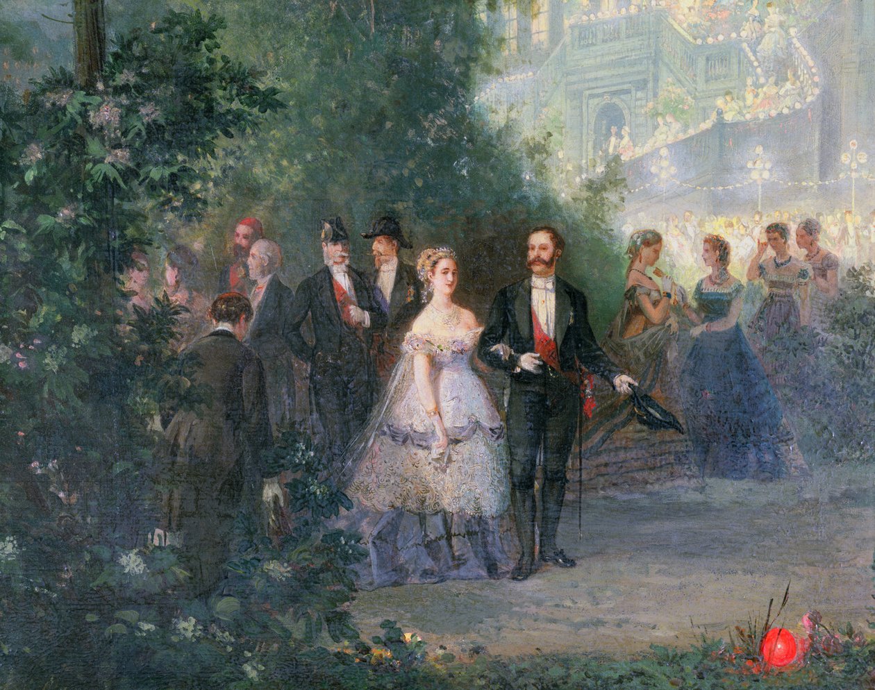 Kvällsfest på Tuilerierna, 10 juni 1867 olja på duk detalj av 218257 av Pierre Tetar van Elven