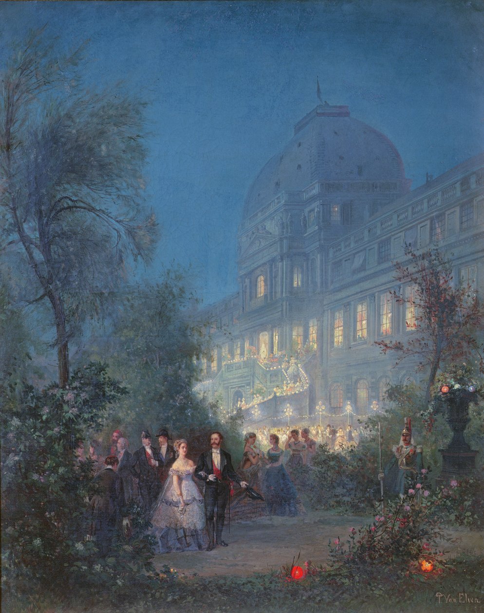 Fest på Tuilerierna för den internationella utställningen, 10 juni 1867, Eugenie med tsar Alexander II och Napoleon III med kungen av Preussen av Pierre Tetar van Elven