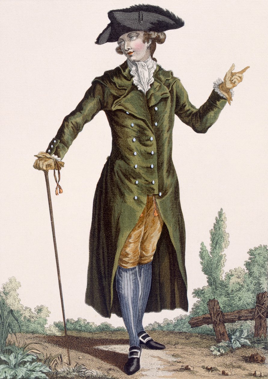 Herr i grön rock, platta från "Galeries des Modes et Costumes Francais", ca 1778-87 av Pierre Thomas Le Clerc