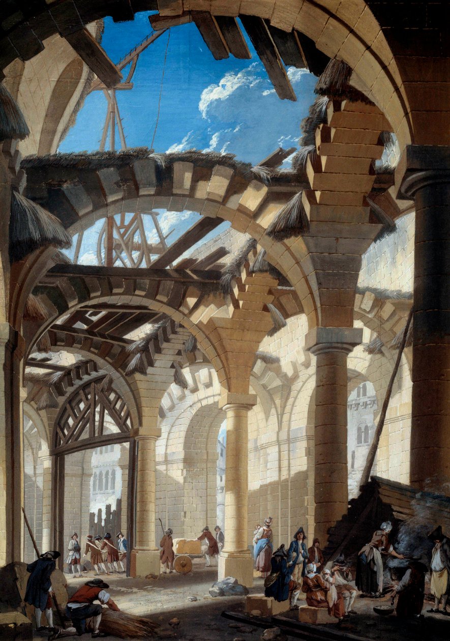 Konstruktion av den nya hallen i Paris Målning av Pierre Demachy av Pierre Antoine Demachy