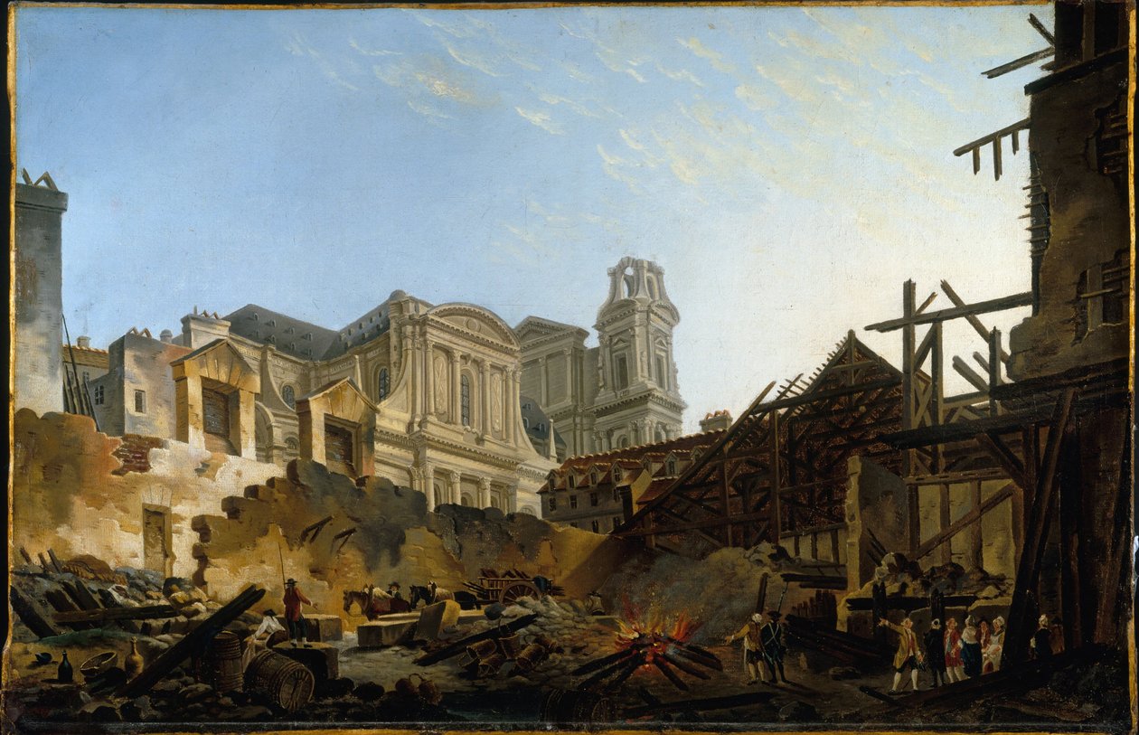 Foire Saint-Germain efter branden natten mellan den 16 och 17 mars 1762, ca 1762 (olja) av Pierre Antoine Demachy