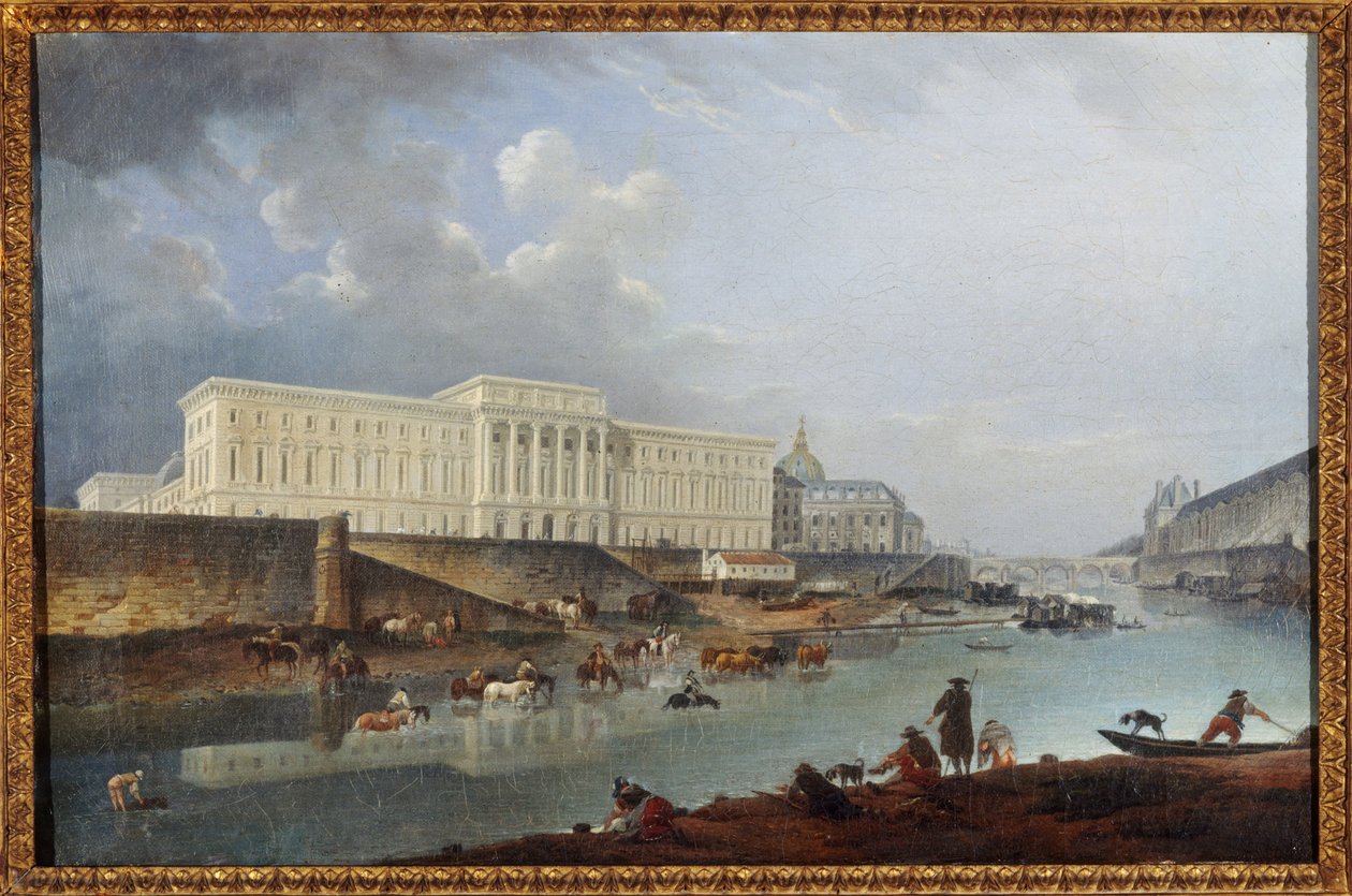 Hôtel de la Monnaie, Quai de Conti och Seine, sett från Pointe de la Cité av Pierre Antoine Demachy