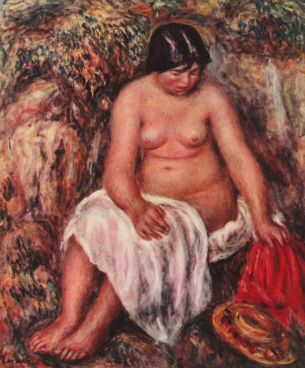  Akt mit Strohhutn av Pierre-Auguste Renoir