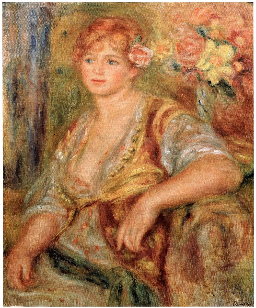  Blonde a la rosenEnglish: Blonde Girl with a Rosen av Pierre Auguste Renoir