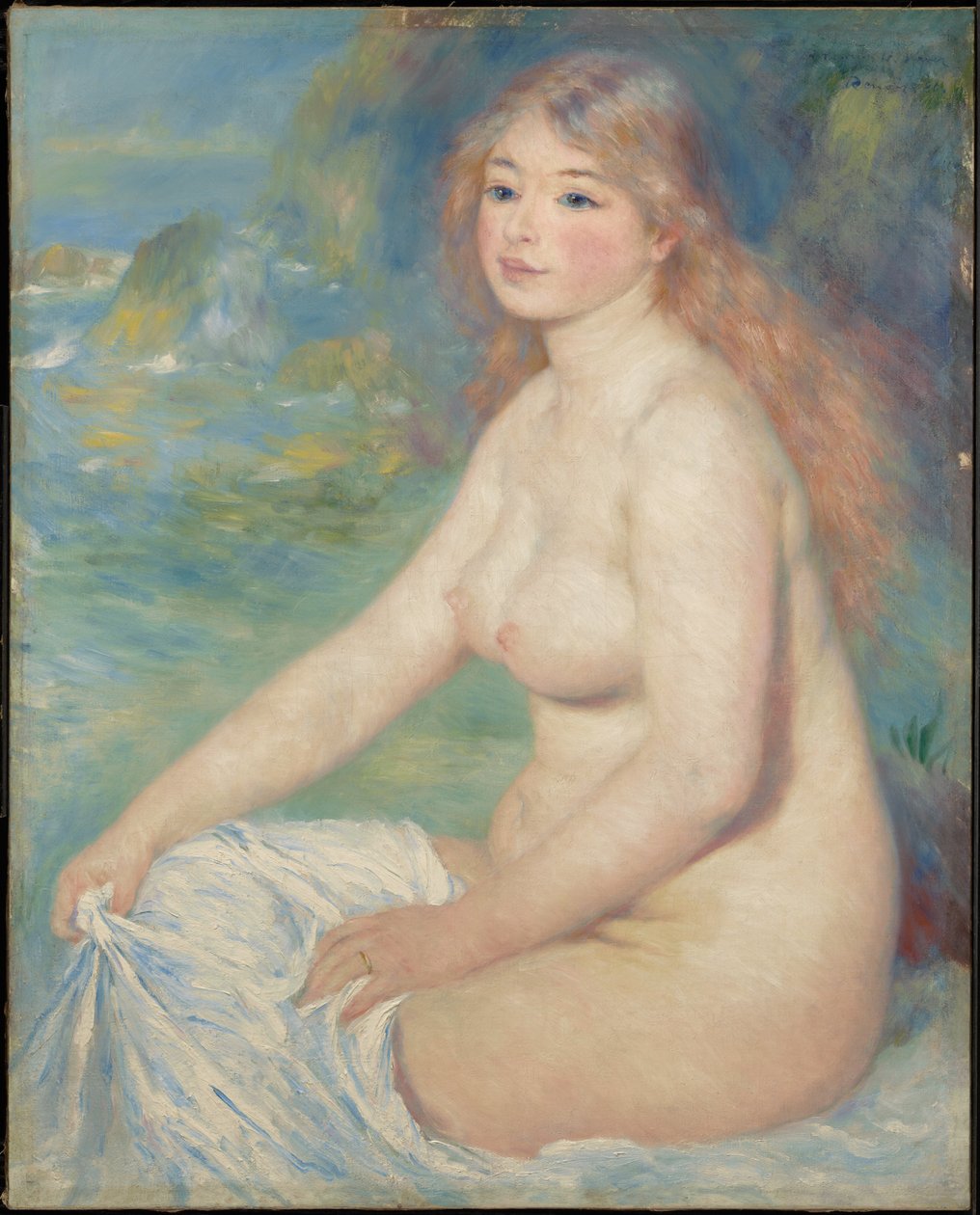 Blond badande kvinna av Pierre-Auguste Renoir