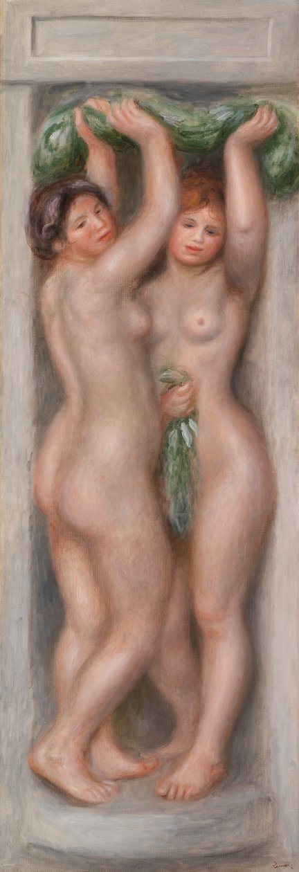 karyatider (karyatider); även kallad Two Bathers (dekorativ panel) av Pierre-Auguste Renoir