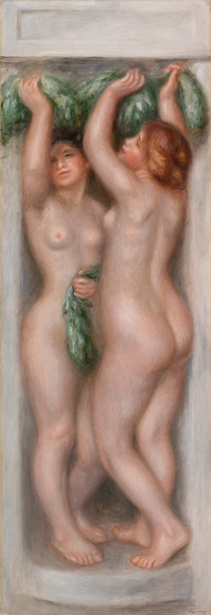 karyatider (karyatider); även kallad Two Bathers (dekorativ panel) av Pierre-Auguste Renoir