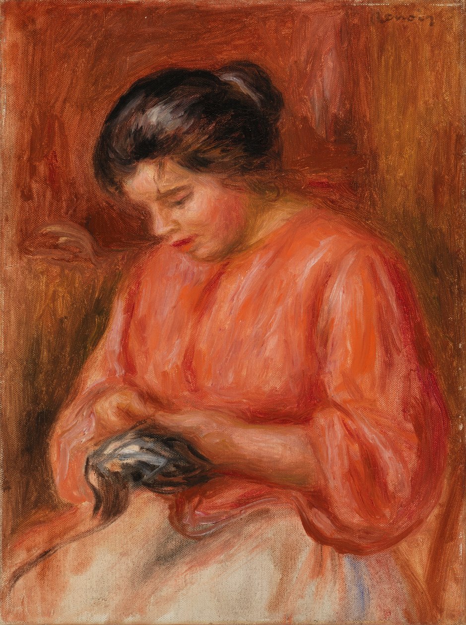 Girl Darning av Pierre-Auguste Renoir