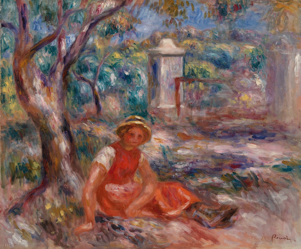 Flicka vid foten av ett träd av Pierre-Auguste Renoir