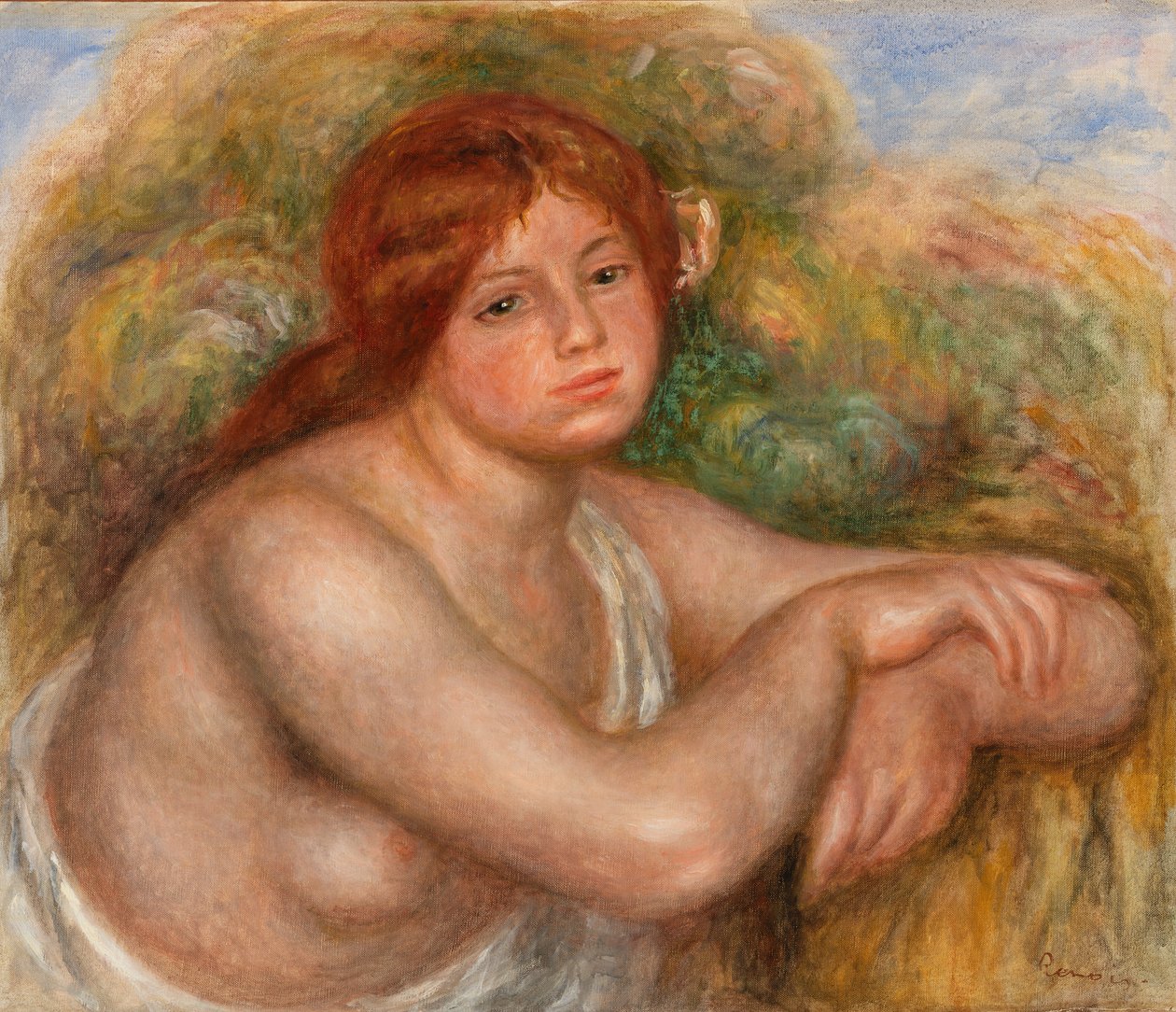 Nakenstudie, byst av en kvinna av Pierre-Auguste Renoir