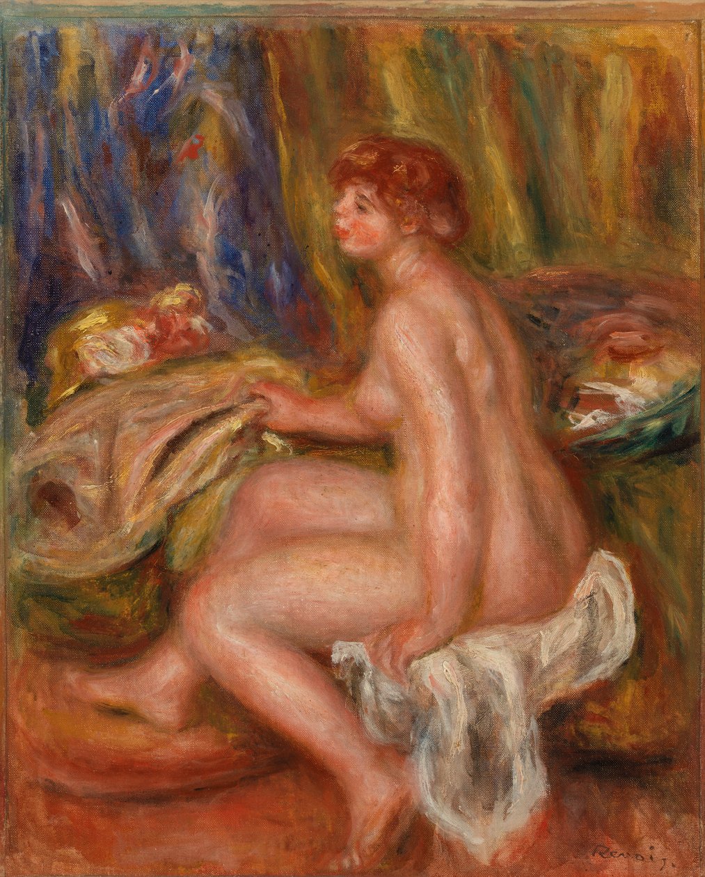 Sittande kvinna naken, profilvy av Pierre-Auguste Renoir
