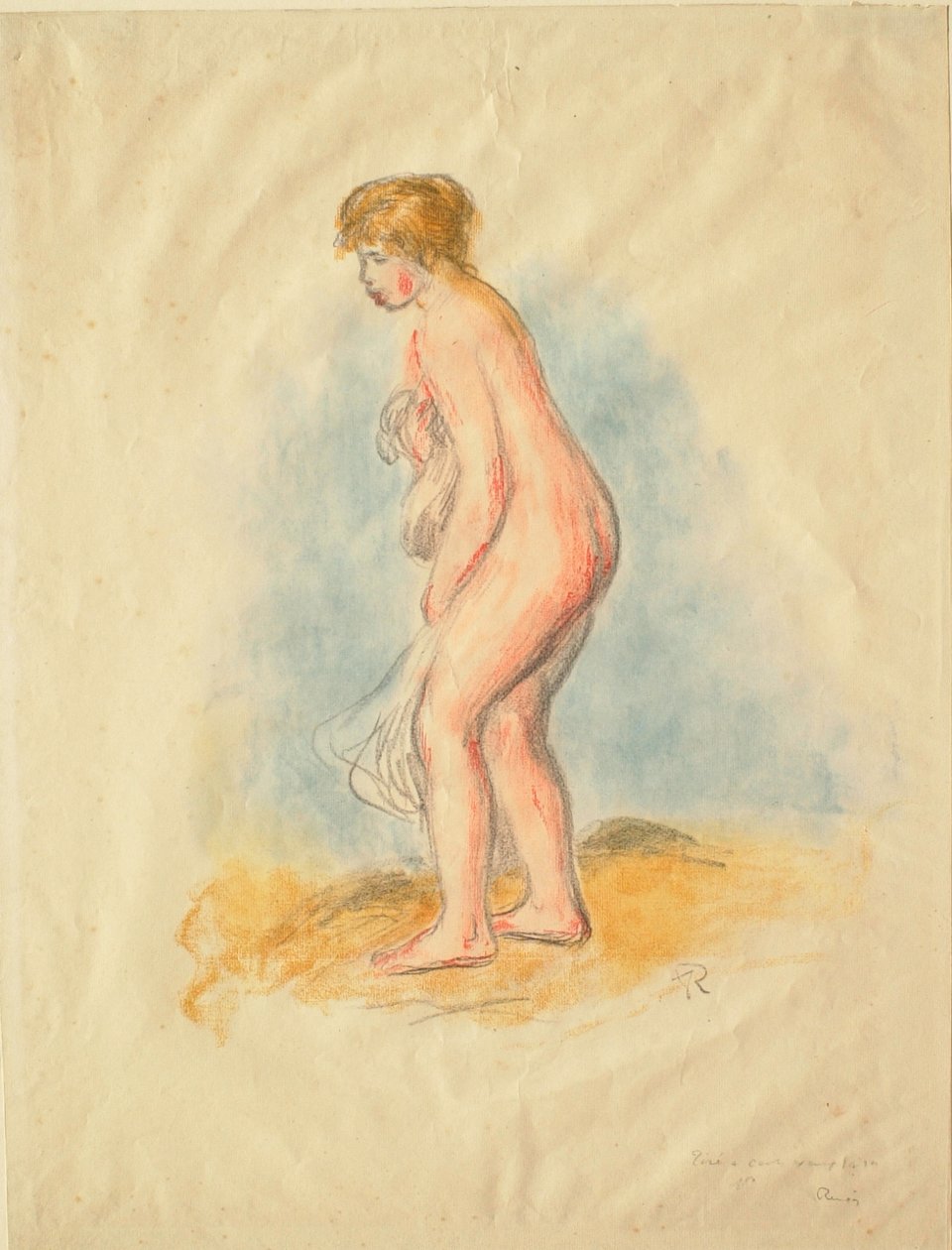 Stehende weibliche Badende av Pierre-Auguste Renoir