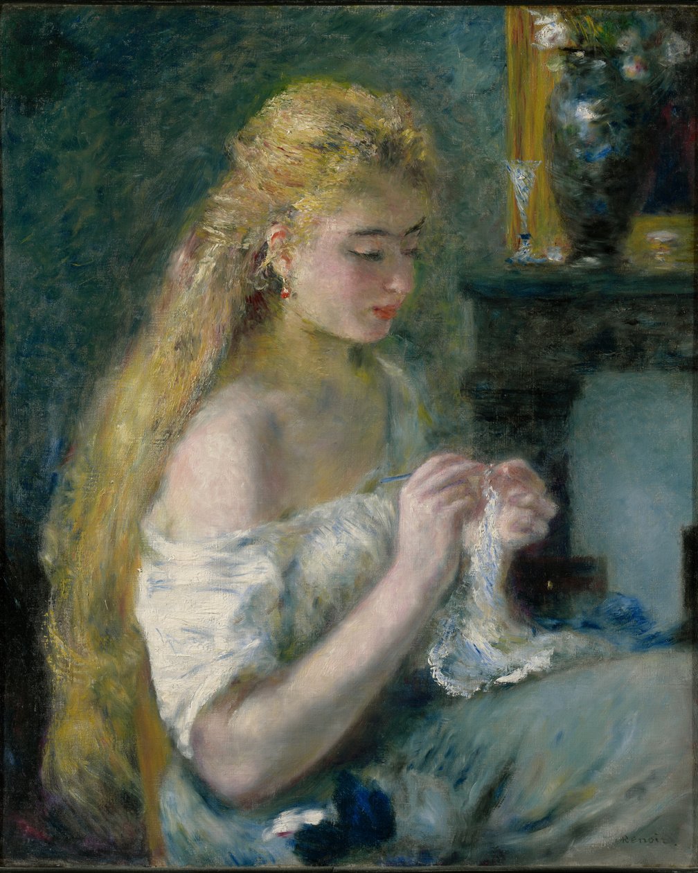 Kvinna som virkar av Pierre-Auguste Renoir
