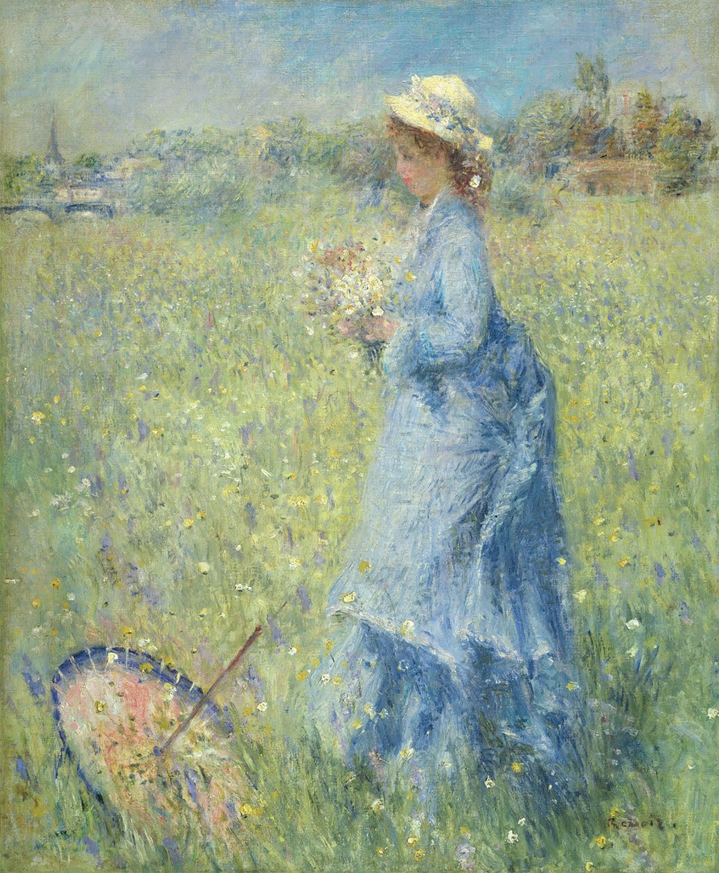 Kvinna som plockar blommor av Pierre-Auguste Renoir