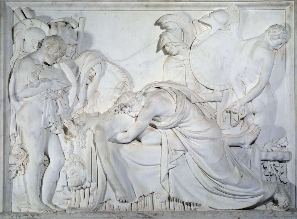 Evandre Mourning the Death of Pallas (lågrelief i marmor) av Pierre Francois Gregoire Giraud