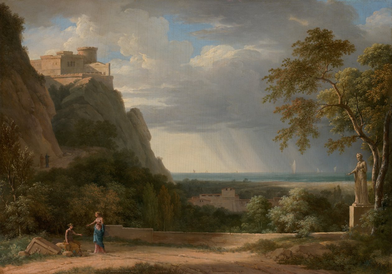 Klassiskt landskap med figurer och skulptur av Pierre-Henri de Valenciennes