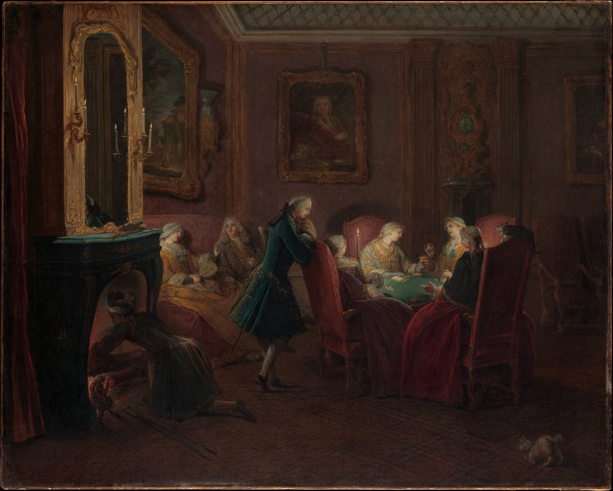 Kortspelare i en salong (olja på duk) av Pierre Louis the Younger Dumesnil