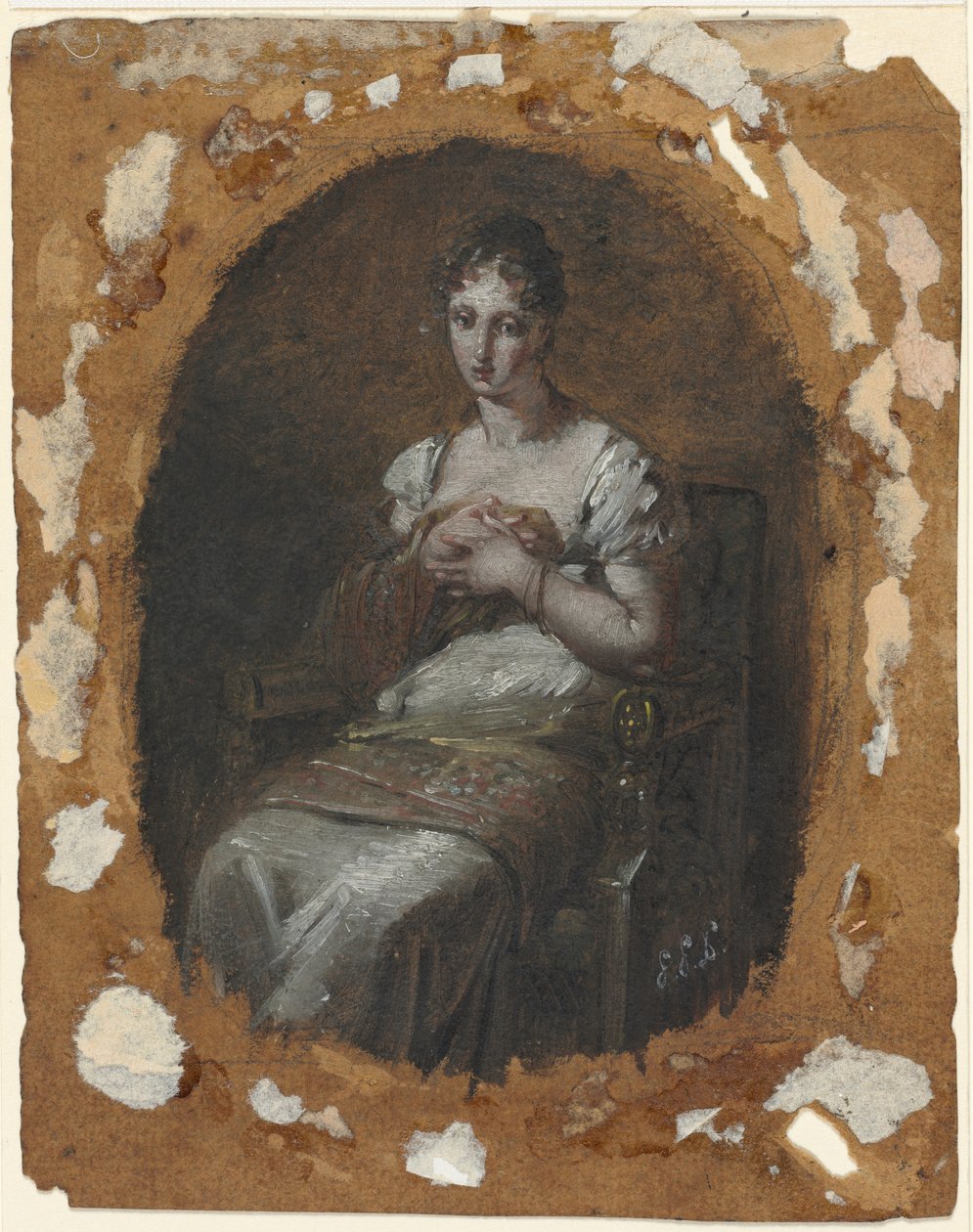 Sittande ung kvinna, sista fjärdedelen av 1700-talet eller första fjärdedelen av 1800-talet (olja; inramningslinjer i grafit) av Pierre Paul Prud