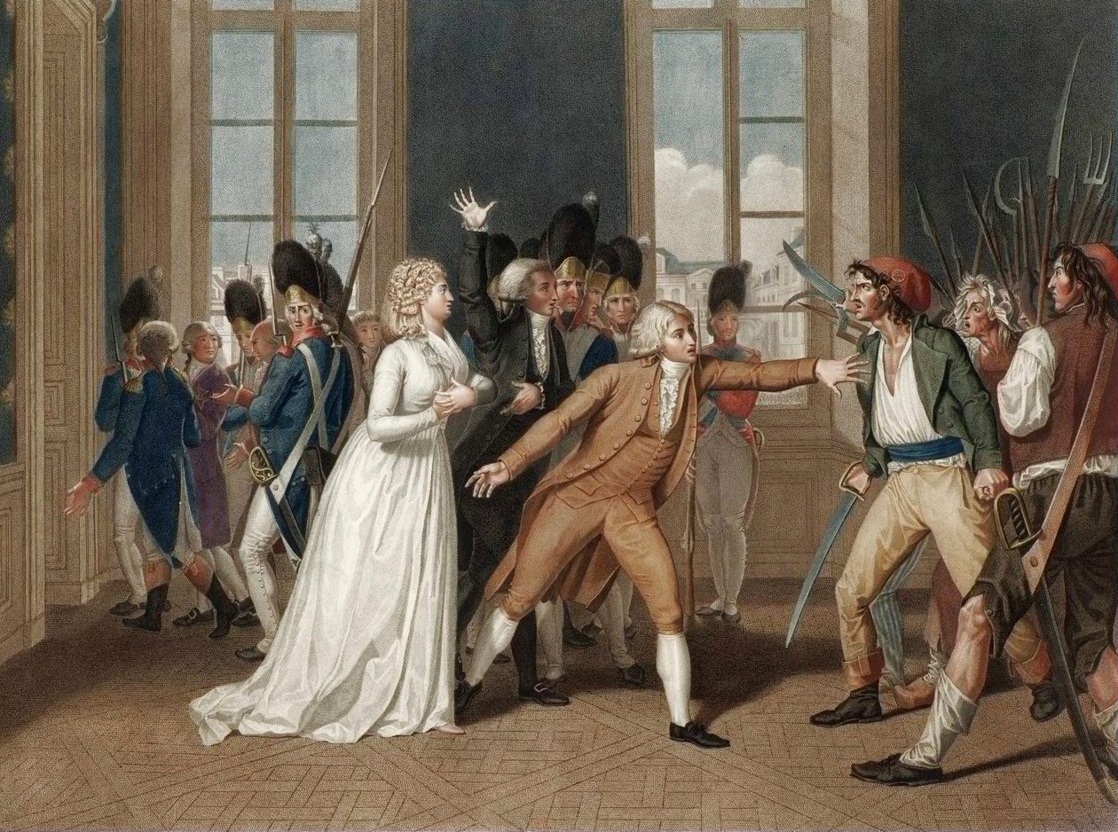Dagen den 20 juni 1792 på Chateau des Tuileries i Paris - Andakt av Madame Elisabeth (Elisabeth Philippine Marie Helene de France dit Madame Elisabeth (1764-1794) - gravyr av Pierre Bouillon (1776 - 1831) av Pierre (after) Bouillon