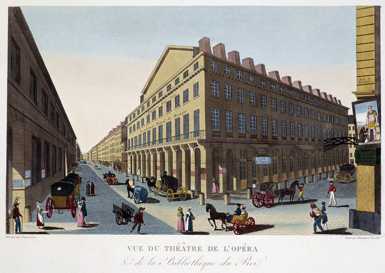 Utsikt över operans teater (Comédie Française) och kungens bibliotek - i "" Vues de Paris"" av Courvoisier av Pierre (after) Courvoisier