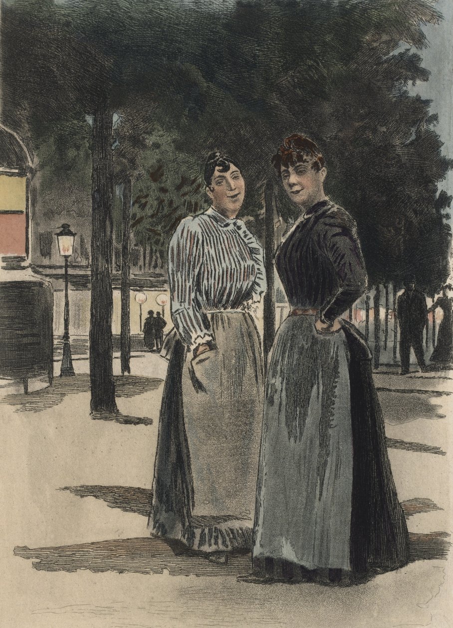 Två vanliga kvinnor på boulevarden, illustration från 