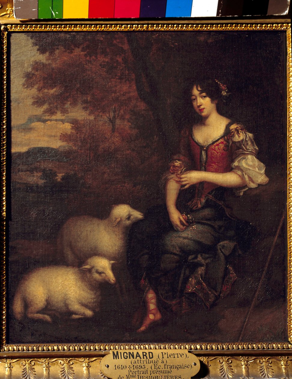 Förmodat fullängdsporträtt av Madame Deshoulieres, Antoinette Ligier de La Garde (1637-1694) poet Målning tillskriven Pierre Mignard (1612-1695) 1600-talets sön. 0,4x0,44 m Chantilly, Conde museum av Pierre (attr. to) Mignard