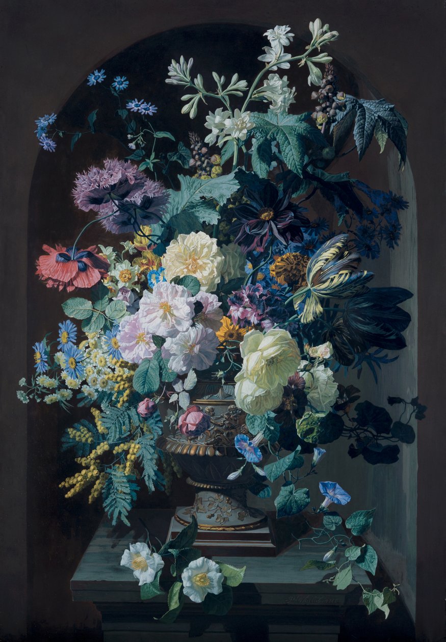 Vas av blommor med mimoser och vas med blommor med druvklase (Peer) av Pierre Adrien Chabal Dussurgey