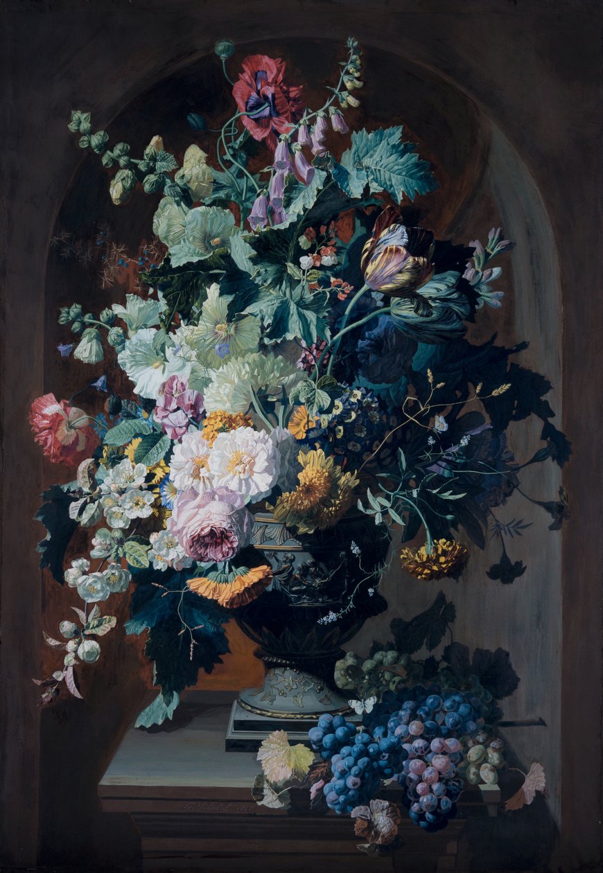 Blomstervas med mimoser och blomstervas med druvklase (par) av Pierre Adrien Chabal Dussurgey