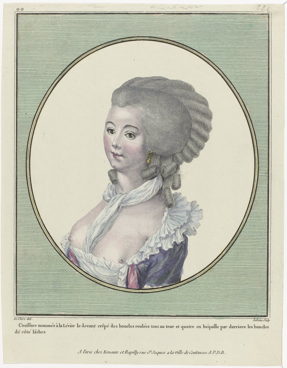 Gallerie des Modes et Costumes Français, 1781, oo 221: Coeffure uppkallad efter leviten (...) av Pierre Adrien Le Beau