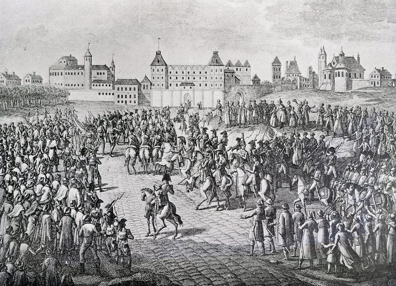Fransmännens triumferande intåg i Warszawa, 28 november 1806 av Pierre Adrien Le Beau