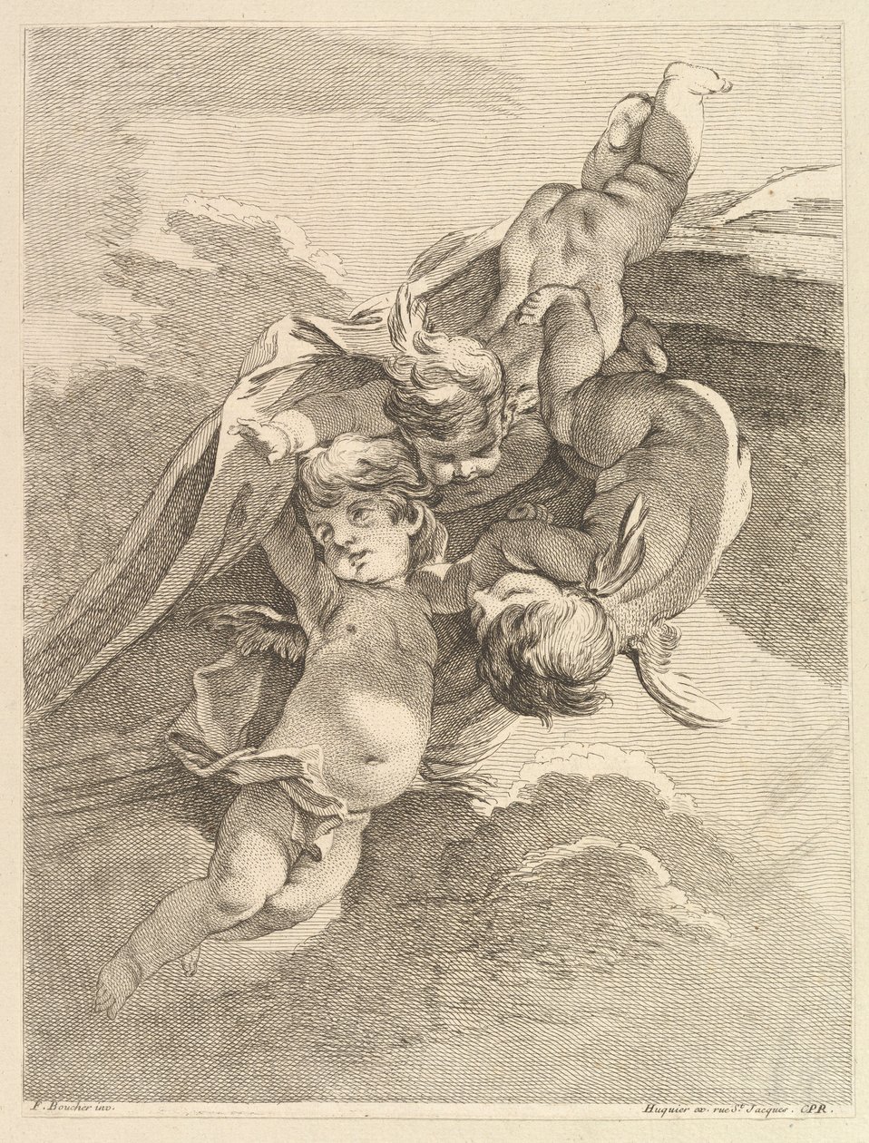Three Loves Holding a Draperie Three Loves Holding a Draperi, från Premier Livre de Gro.... av Pierre Alexandre Aveline