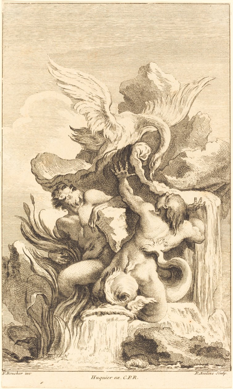Två Tritons och en svan av Pierre Alexandre Aveline after François Boucher
