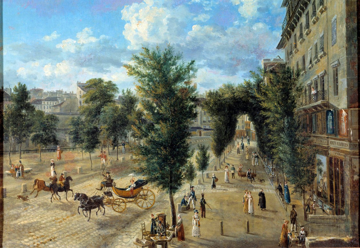 Boulevard des Capucines och vallens nedre gata. Målning av Pierre Alexandre Pau de Saint Martin (1800-talet) av Pierre Alexandre Pau de Saint Martin