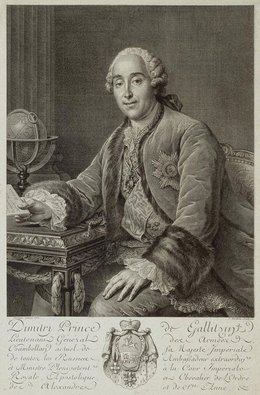 Porträtt av prins Dmitrij Mikhailovich Golitsyn 1721-1793, 1762 av Pierre Alexandre Tardieu