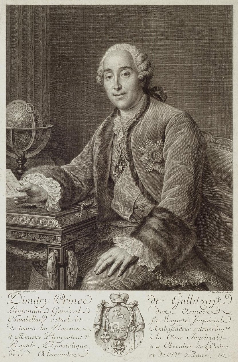 Porträtt av prins Dmitrij Mikhailovich Golitsyn 1721-1793, 1762 av Pierre Alexandre Tardieu