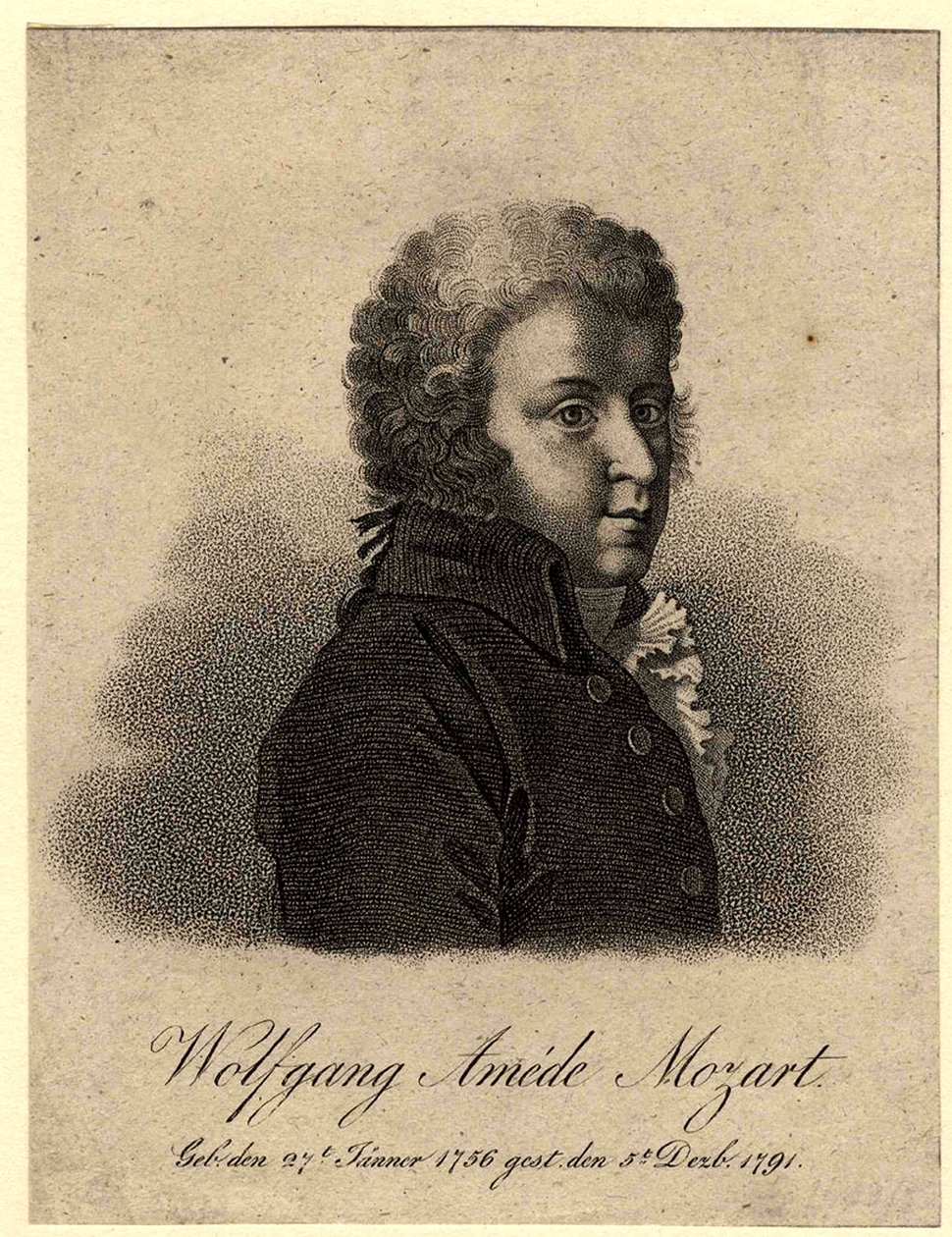Porträtt av kompositören Wolfgang Amadeus Mozart 1756-1791, efter 1824 av Pierre Alexandre Tardieu