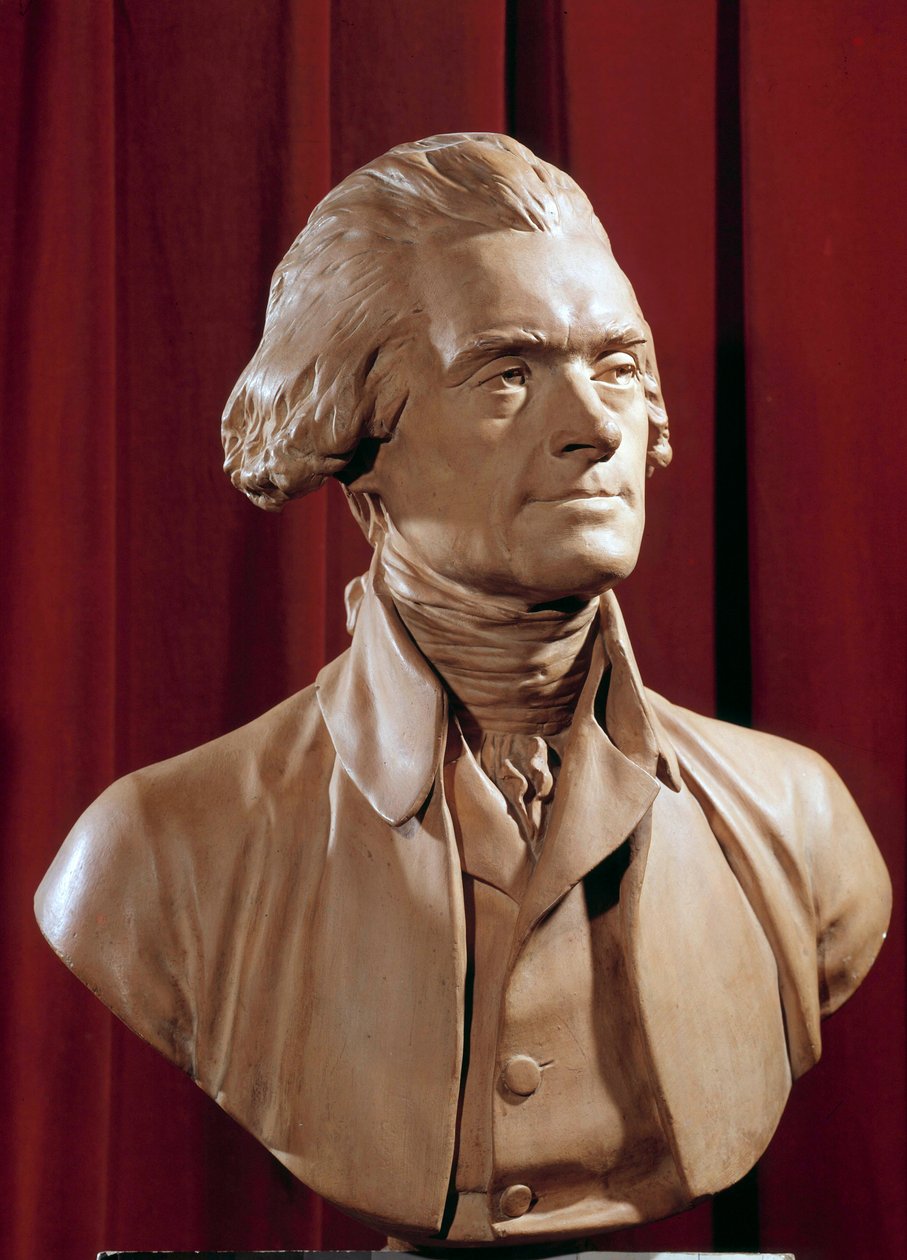 Byst av Thomas Jefferson (1742-1826) USA:s president Skulptur av Pierre Alexandre Wille (1748-1821) Blerancourt från 1700-talet. Musée Franco American av Pierre Alexandre Wille