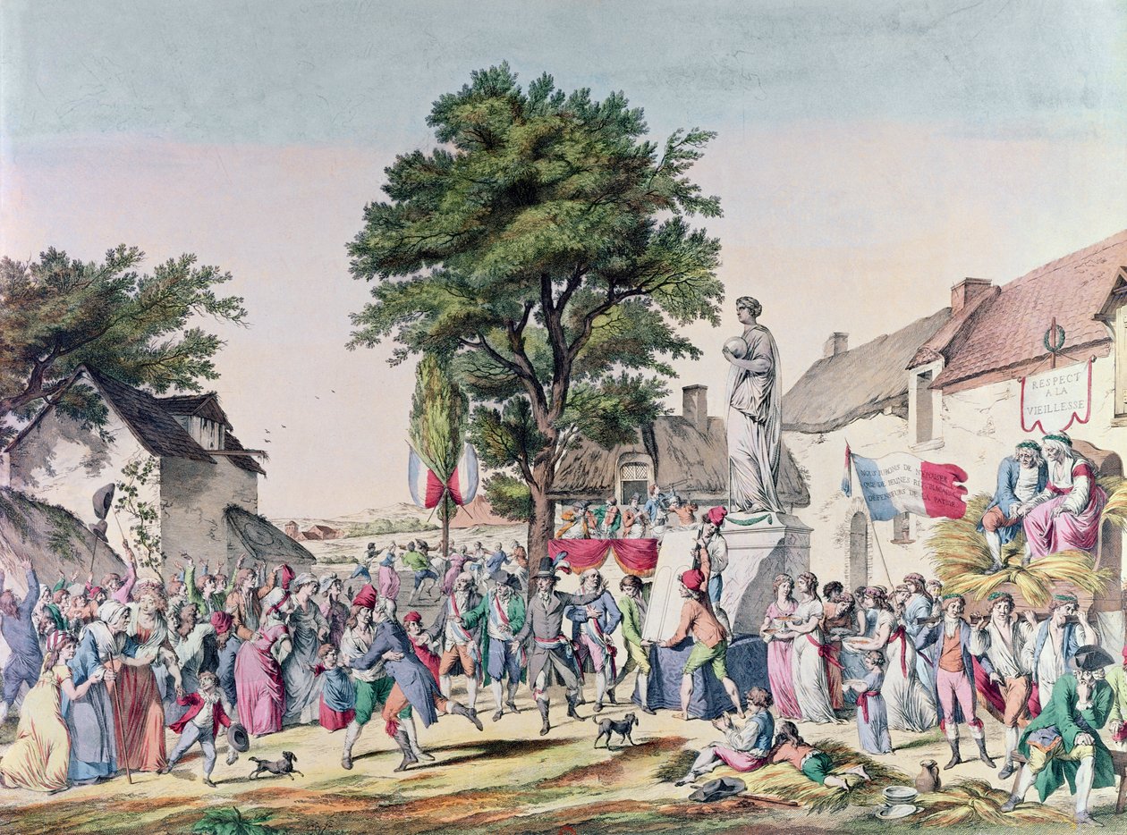 Byfestival för att hedra ålderdomen vid tiden för franska revolutionen, 1795 (färgstick) av Pierre Alexandre Wille