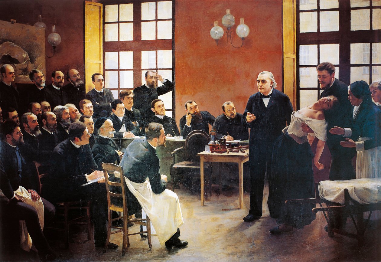 En klinisk lektion med doktor Charcot på Salpetriere av Pierre Andre Brouillet