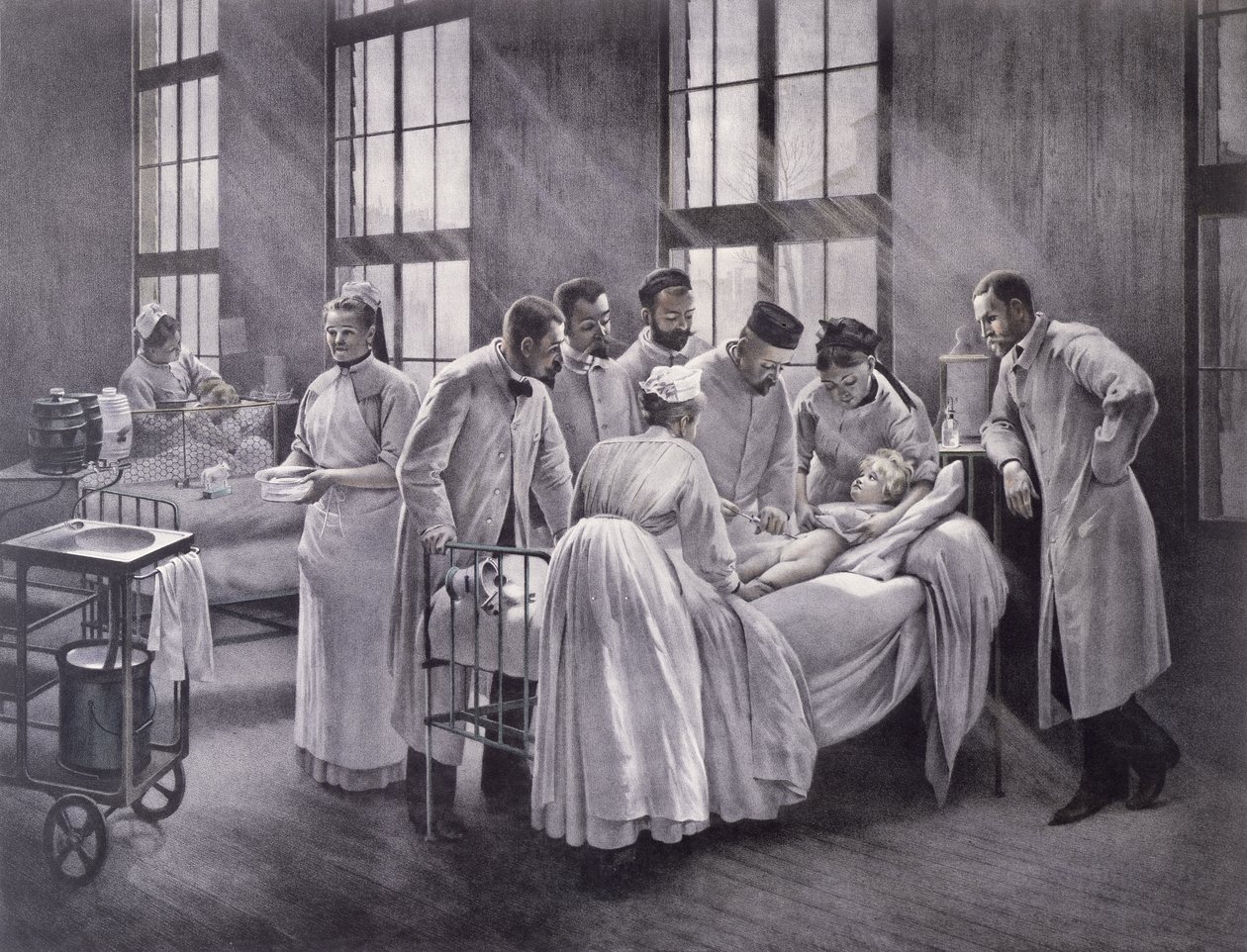 Kroppen botad av doktor Roux, graverad av E. Buval av Pierre Andre Brouillet