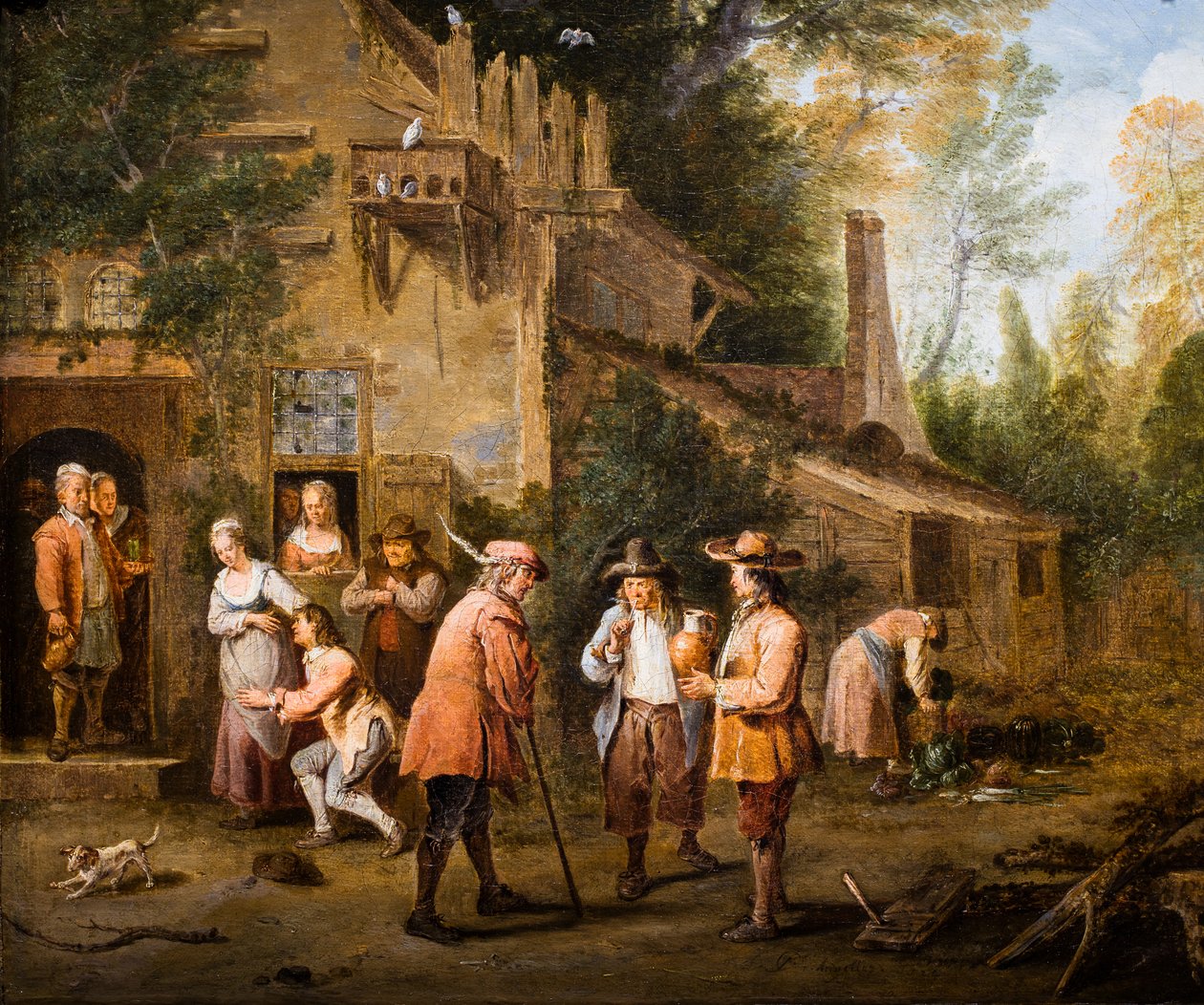 Scen på en innergård till ett värdshus av Pierre Angelis or Angillis