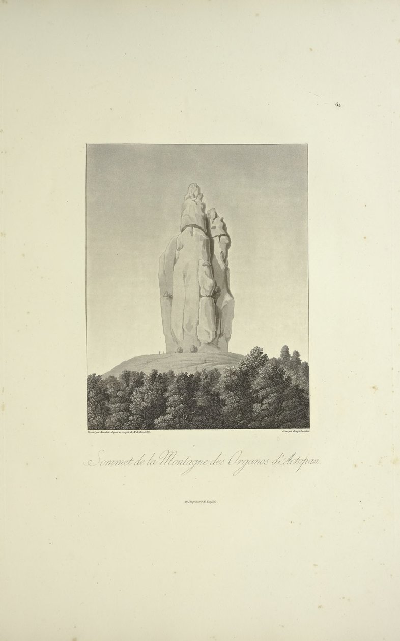 Summit of the Mountain of Organos, Actopan, graverad av Bouquet, illustration från "Views of the Cordilleras and Monuments of the Native Peoples of America" ​​av Alexander von Humboldt och Aime Bonpland av Pierre Antoine (after) Marchais